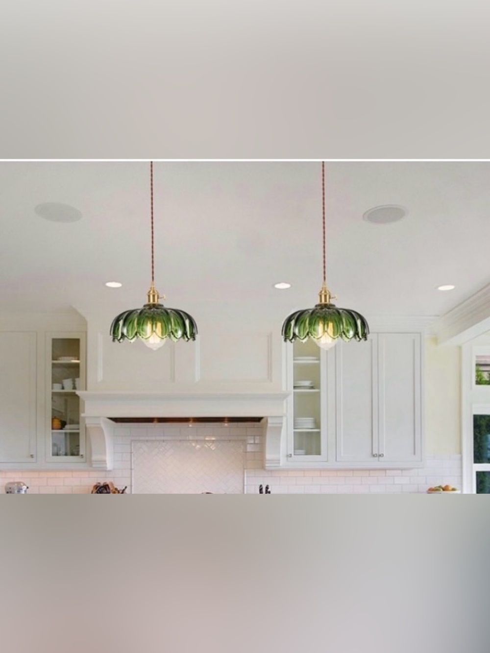 💚 ✨ New Set of 2 Vintage Green Glass Pendant Lights - Cord Switch Plug-in Lamps